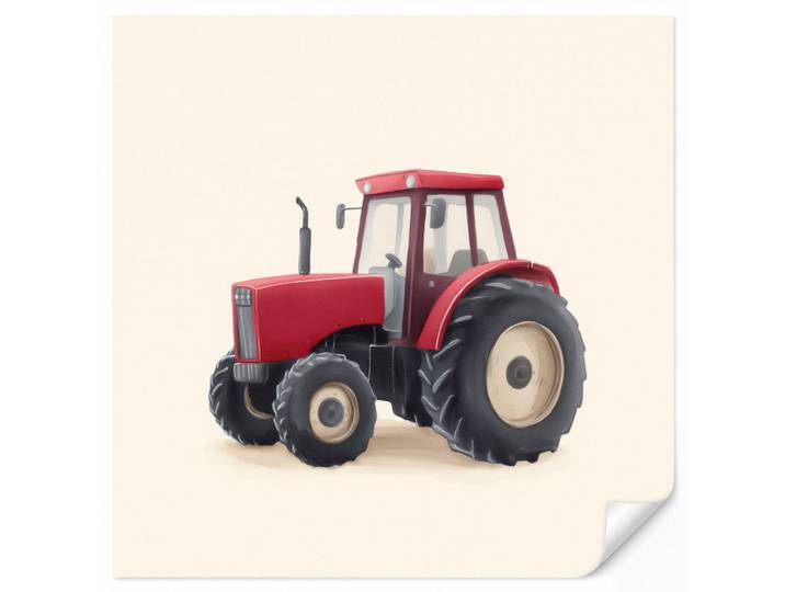 OnlyWow Kindertapete - Traktor - Minimalistisch - Illustration - Rot - 260x280 cm, Papier, Rechteckig, 260x280 cm, Tapeten & Wandverkleidungen, Vliestapeten