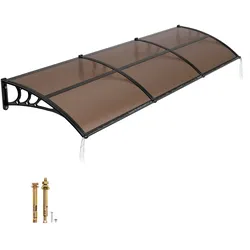 VEVOR Vordach für Haustür 965x2975 mm, Pultbogenvordach, Pultvordach mit Entwässerung & ABS-Halterung, Regen-, Schnee- & Sonnenschutz, Polycarbonat-Türüberdachung für Veranda & Terrasse, Braun