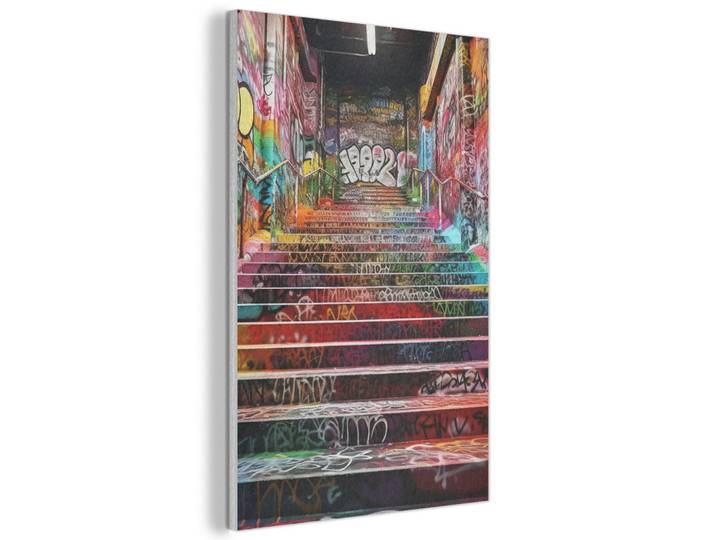 MuchoWow Akustikbild - Treppe - Graffiti - Farben - Kunst - 60x90, Mehrfarbig, Kunststoff, Rechteckig, 60x90x0.9 cm, Wandverkleidung, Akustikpaneele