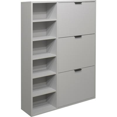 Schuhschrank MÄUSBACHER "Bonnie", grau (kreidegrau matt), B:95cm H:126cm T:25cm, Holzwerkstoff, Schränke, Schuhschrank, Schuhschrank mit 3 Klappen und Regal