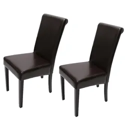 Mendler 2er-Set Esszimmerstuhl Stuhl Küchenstuhl Novara II, Leder ~ braun, dunkle Beine