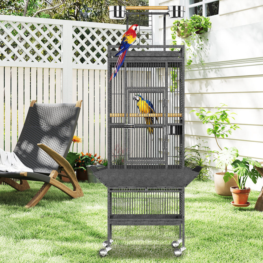 Archie & Oscar 156.3cm Steel Floor Bird Cage Silver 156.3cm H X 45.8cm W X 45.8cm D