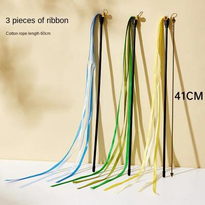 Uplifted Finds Simulation Feather And Satin Ribbon Interactive Cat Teaser Wand Toy pack Of 3 A