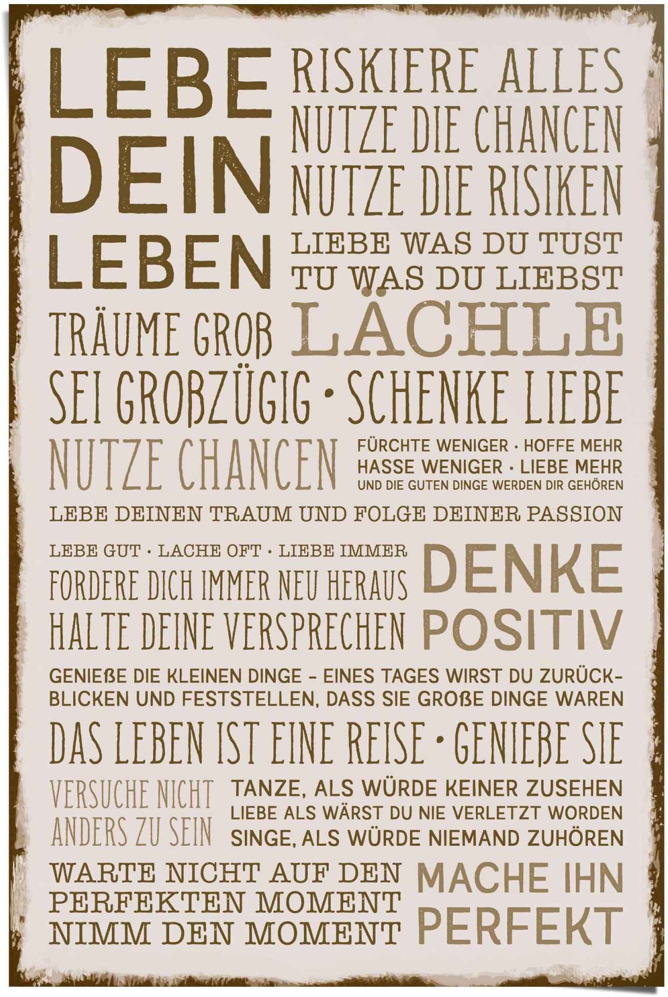 Reinders! Poster REINDERS "Denke positiv", braun (farbe bild(er): braun), B:61cm H:91,5cm, Papier, Bilder, Poster farbe bild(er): braun B/H/T: 61cm x 91,5cm, 1 Stk.