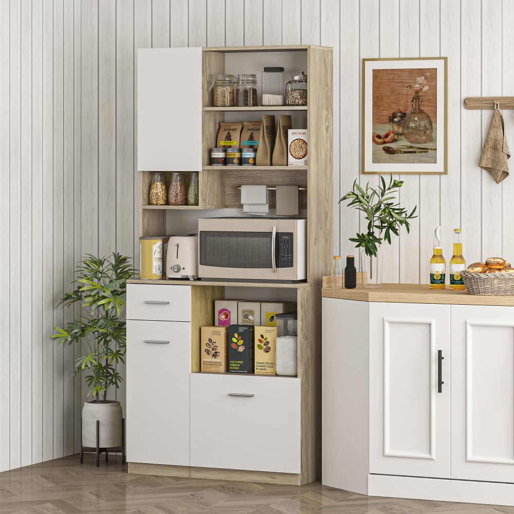 Homcom Armoire de cuisine tiroir bois aspect bois Multicolore 80x180x35cm