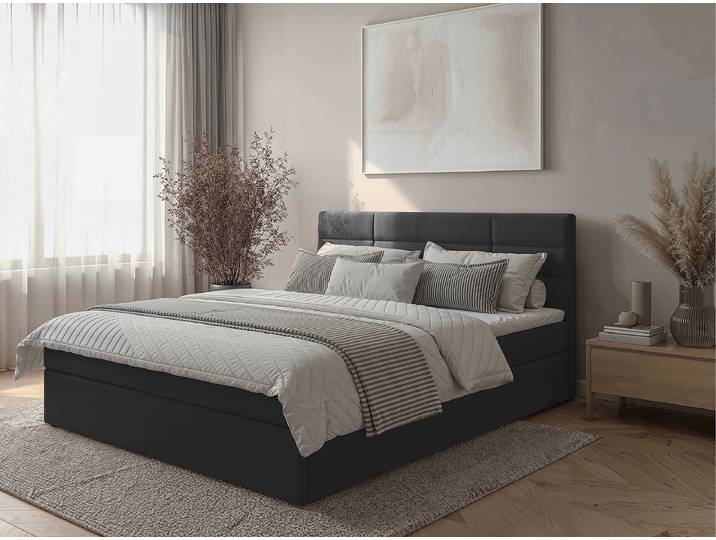 Boxspringbett 160 x 200cm Webstoff Aleida Schwarz/Grau