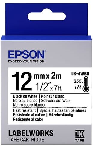 Epson LK-4WBH Cinta negro sobre blanco resistente al calor 12mm (C53S654025)