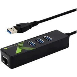 Techly IDATA-USB-ETGIGA-3U2 (USB-A, 4 Ports), Dockingstation + USB Hub, Schwarz