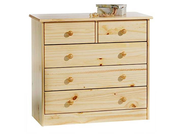 IDIMEX Kommode Rondo aus Kiefer Massivholz, Natur - Kinderzimmer Schubladenkommode mit 5 Schubladen und Holzgriffen