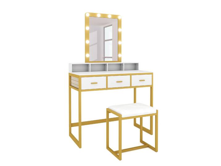 Schminktisch mit Licht FRANCESCA weiss/gold