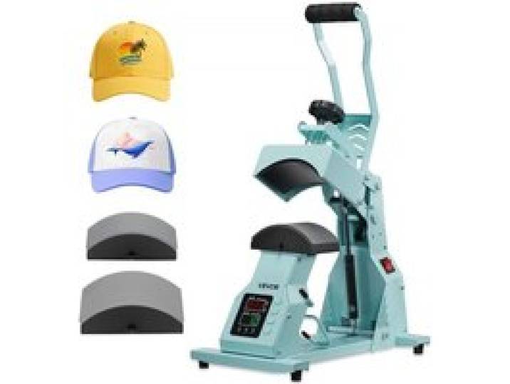 VEVOR Presse à Chaud pour Casquettes et Chapeaux, Presse de Transfert Thermique avec 2 Platines Interchangeables, Contrôle Précis du Temps et de la Température, Machine de Sublimation HTV, Vert