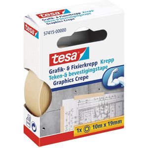 Tesa Kreppband 57415, Grafik- & Fixierkrepp, 19mm x 10m, für Zeichnungen und Büro