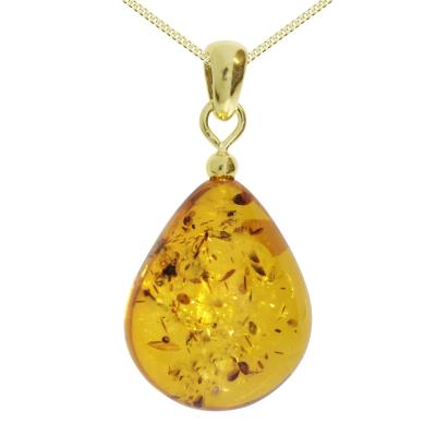 Kette mit Anhänger OSTSEE-SCHMUCK "Ostsee-Schmuck Kette mit Anhänger Tropfen ca. 20 mm lang" Gr. 42, gold, Halsketten, Damen, 42cm, Silber 925 (Sterlingsilber), L: 42