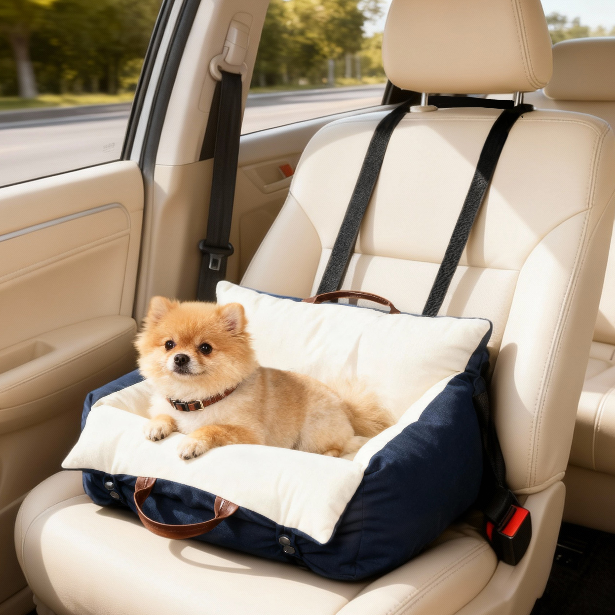 Pawhut Seggiolino Auto per Cani Piccoli con Guinzaglio di Sicurezza, Sfoderabile e Lavabile, Blu   Aosom Italy