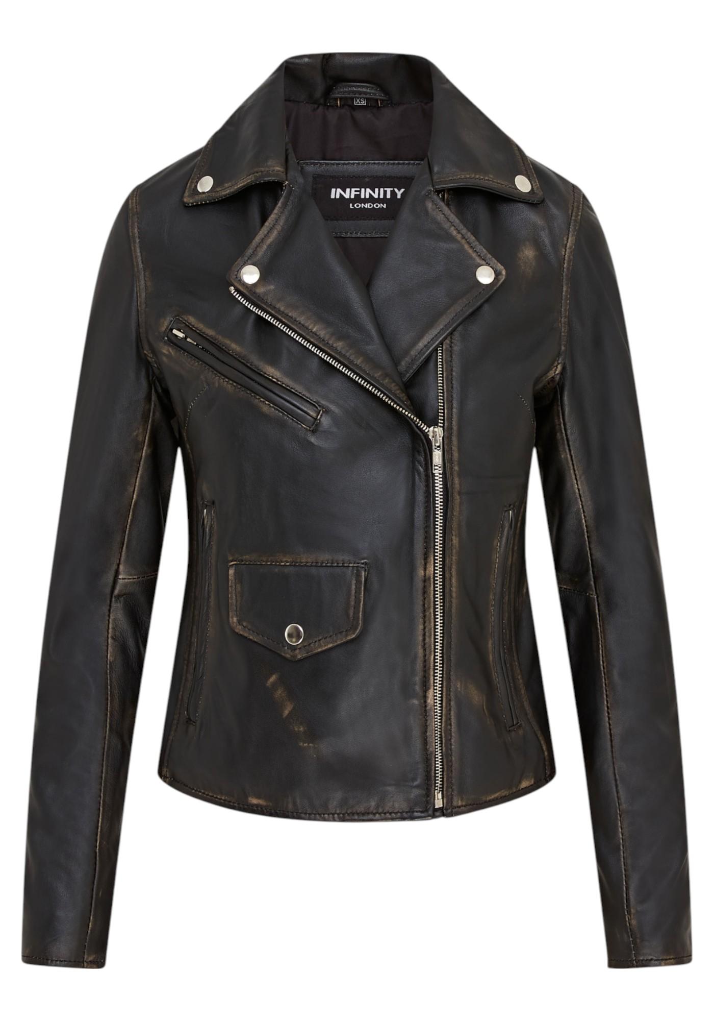 Schwarze klassische Brando-Biker-Lederjacke für Damen im Vintage-Stil – Broome