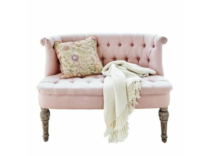 Loberon Sofa Weralin, rosa Chesterfield, Küchenmöbel, Bezug aus Naturfasern, Chesterfield-Design, Ästhetische Eichenholzfüße