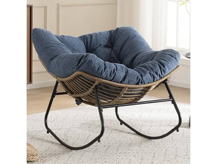 Ropilly Chenille Schaukelstuhl mit Metallrahmen für Wohnzimmer Weich gepolstert mit ergonomischer Form und bis 158 kg belastbar für ruhiges, bequemes Schaukeln.