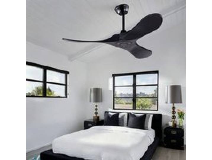 Ventilateur de Plafond Noir 42 Pouces Sans Lumière 3 Pales Bois Massif Télécommande Moteur DC Silencieux