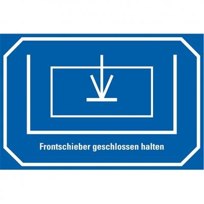 Aufkleber I Maschinen-Hinweisschild Frontschieber geschlossen halten, Folie, 150x100mm