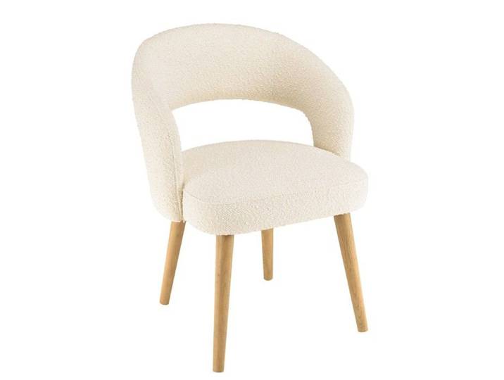 MACABANE PIERRE - Chaise en tissu bouclette écru dossier ouvert pieds en bois