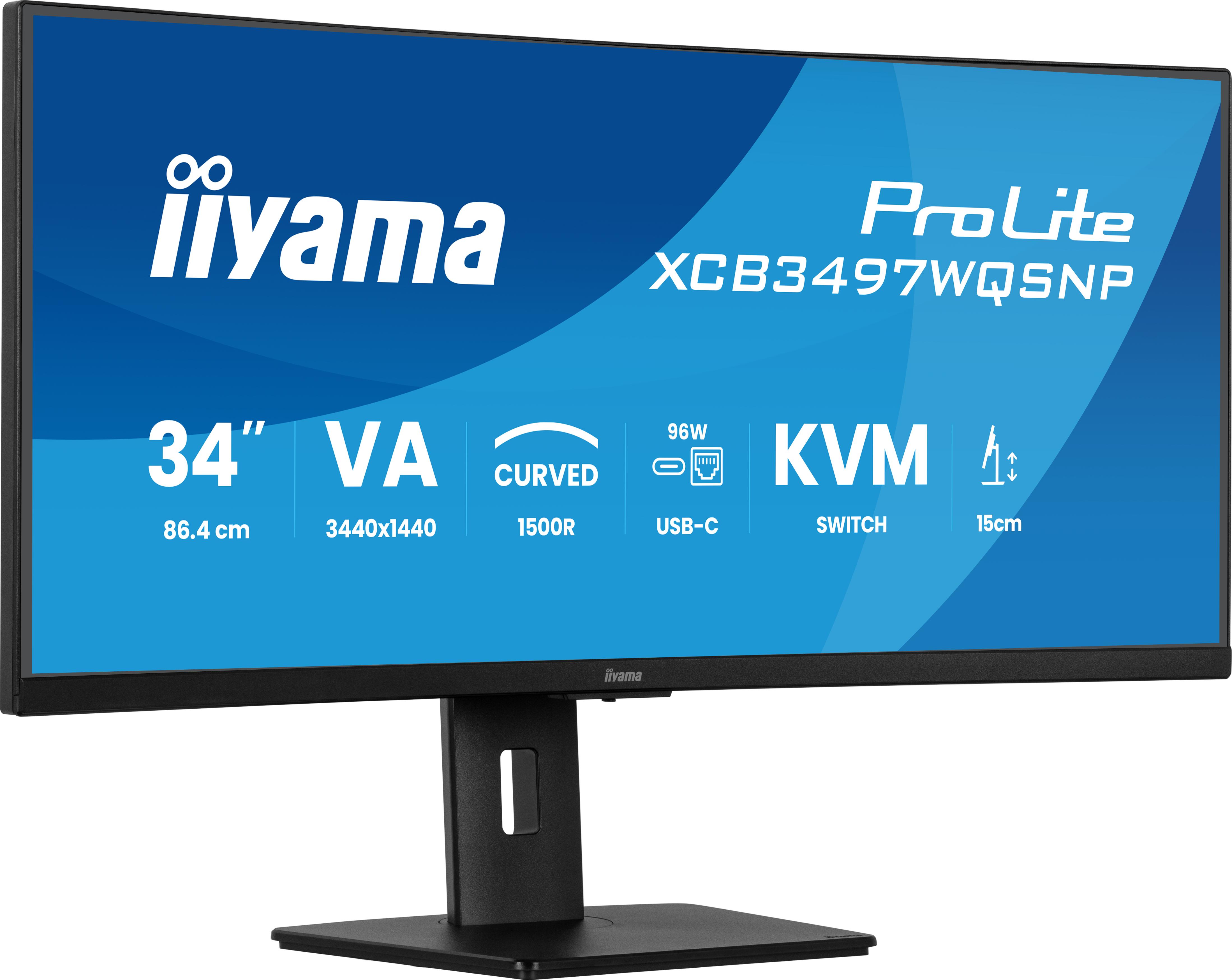 iiyama ProLite XCB3497WQSNP-B1, 86,4 cm (34"), 3440 x 1440 Pixel, UltraWide Quad HD, LED, Schwarz