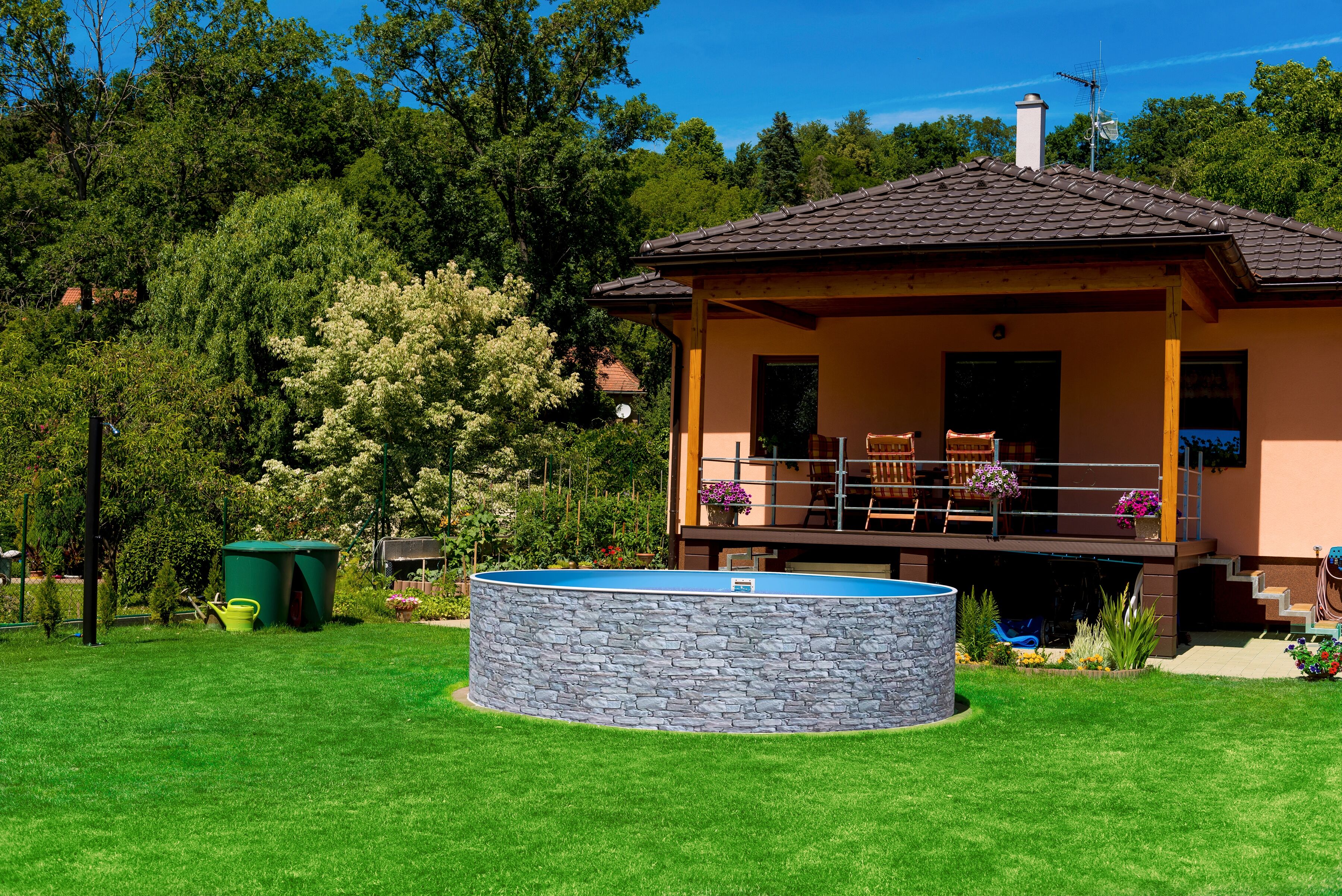 Rundpool MY POOL BWT "STONE 1", grau, H:90cm Ø:360cm, Schwimmbecken, Rundpool, Steindekor, in verschiedenen Größen