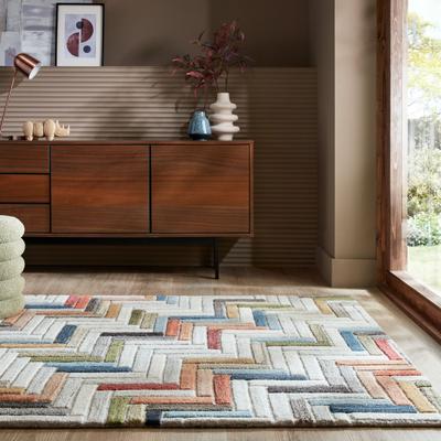 Wollteppich FLAIR RUGS "Russo", bunt, B:160cm H:10mm L:230cm, Wolle, Teppiche, Geometrischer moderner Teppich aus Russo-Wolle