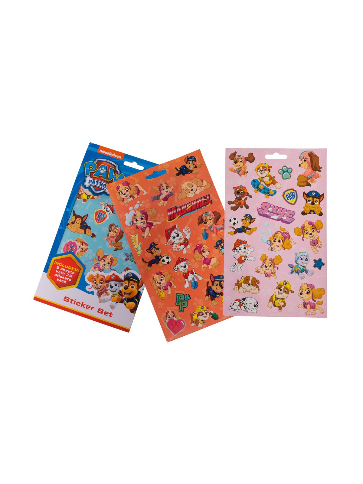 Euromic PAW PATROL Stickers set with 5 x 20 stickers = total of 100 stickers paper packaging 15 x 25 cm