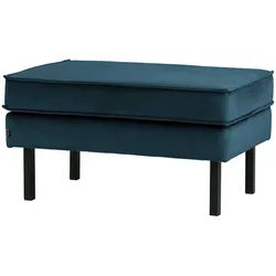 Retro Polsterhocker in Blau Samt 45 cm Sitzhöhe