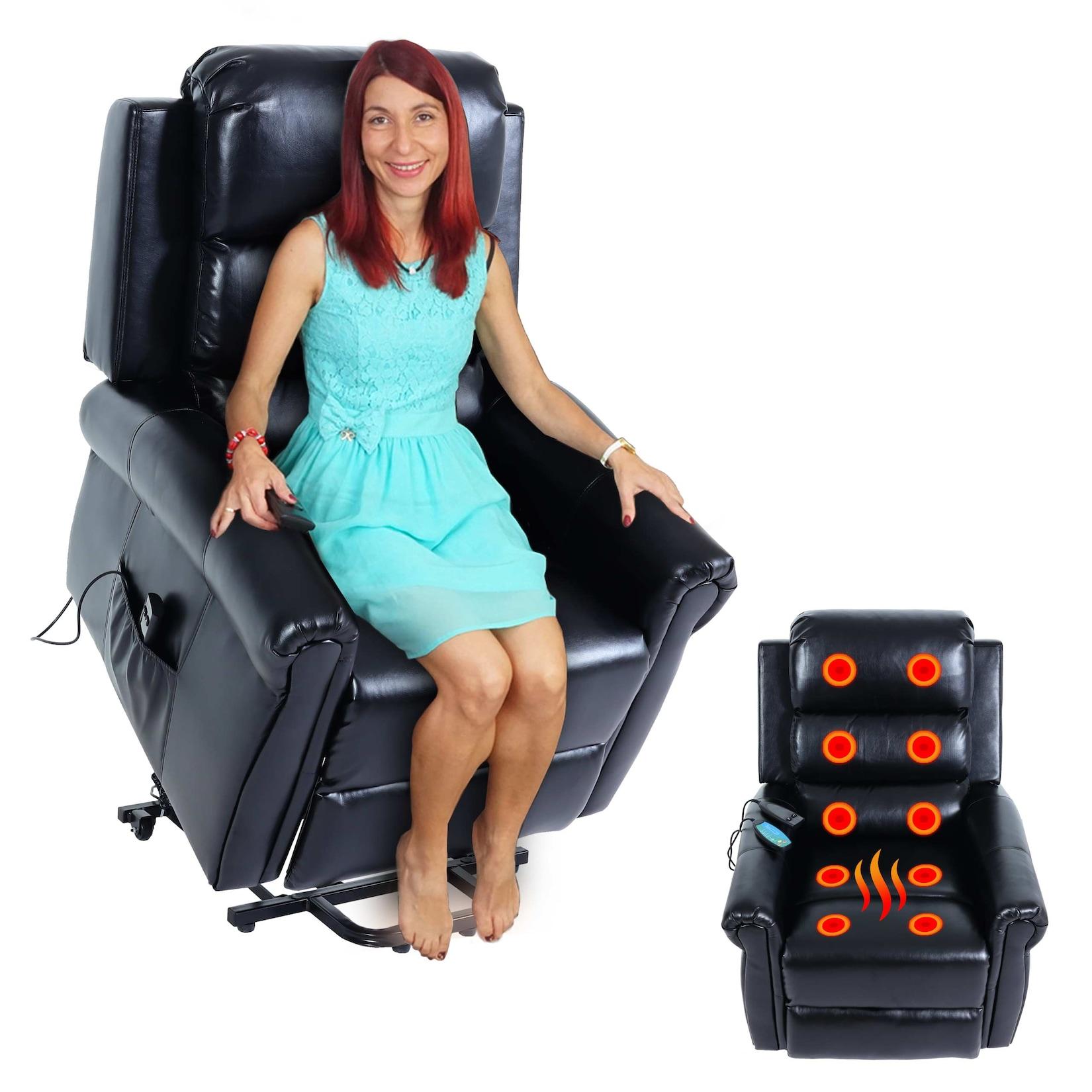 Fernsehsessel MCW-K63, Relaxsessel Sessel, Liegefunktion Aufstehhilfe Massage Heizfunktion, Kunstleder ~ schwarz