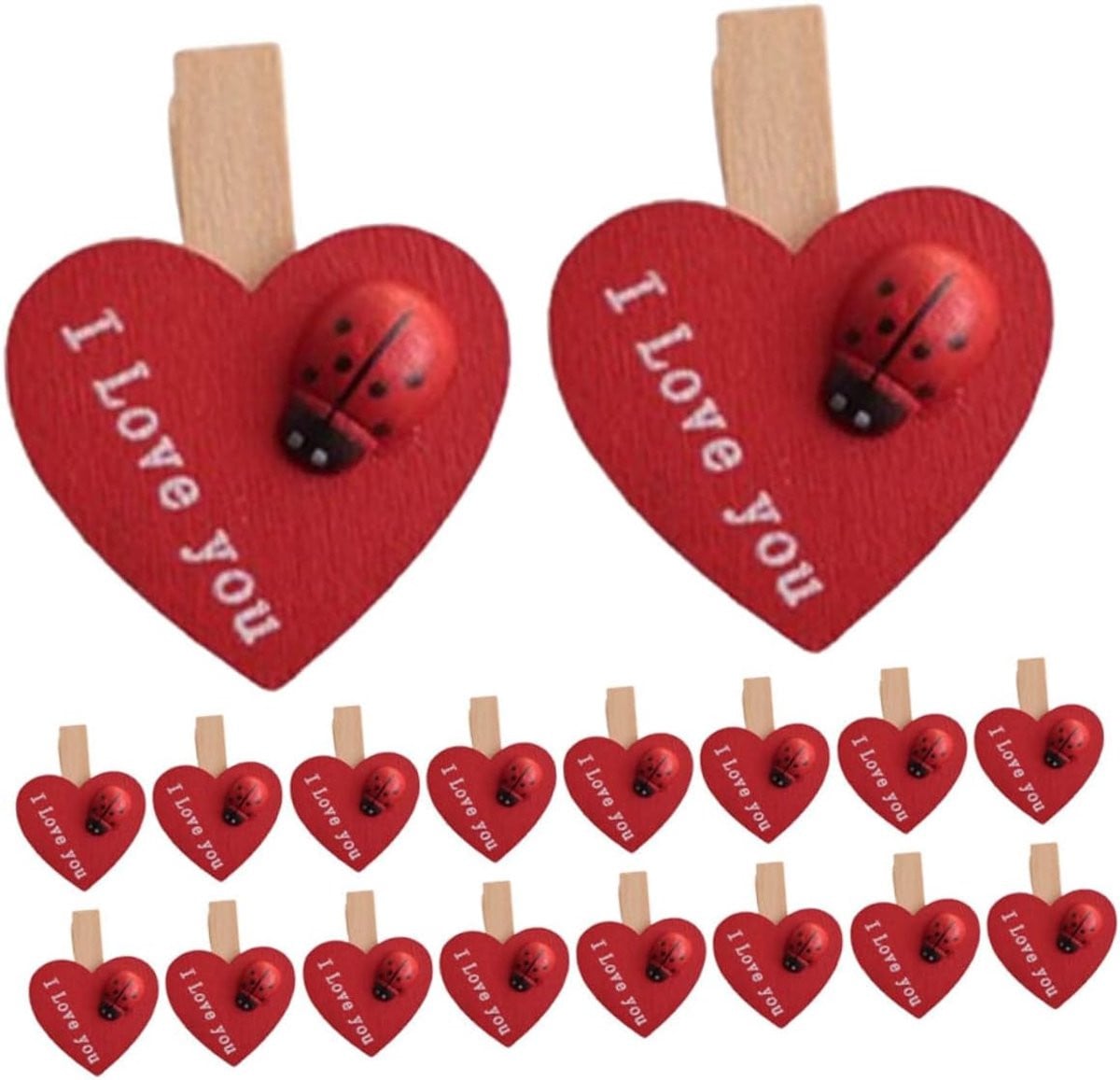 50 stuks Mini Hartvormige Klemmen - Decoratieve Rood Houten Clips voor het Ophangen van Foto's