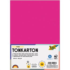Folia Tonpapier 66305023 Tonkarton, A3, pink, 160g/m², 50 Blatt