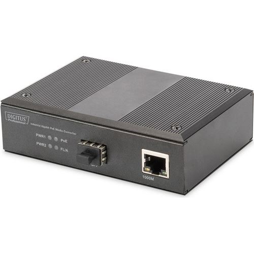 DIGITUS Industrial Gigabit Ethernet PoE+ Media Converter SFP Open Slot without SFP Module PSE 802.3at