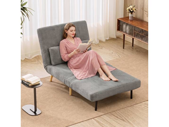 HOMCOM Fauteuil-lit 3-en-1 Tissu Gris Dossier Réglable