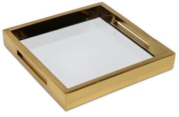 Vivience Large Square Mirror Tray with Handles, Available in 3 Colors and Sizes