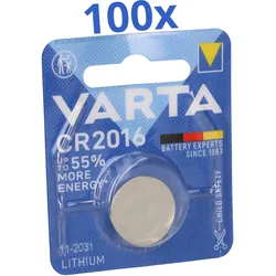 100x VARTA CR2016 Lithium-Knopfzelle 3V 100 Stück 1er Blister