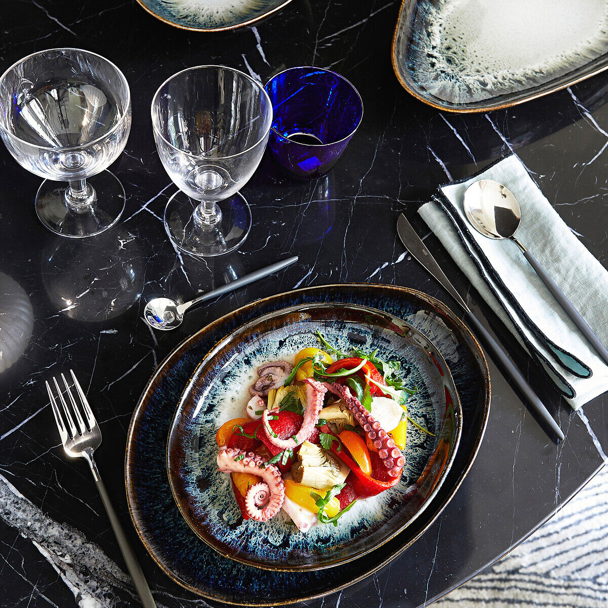 AM.PM Lot de 4 assiettes plates en grès Mytili