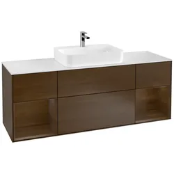 Villeroy und Boch Finion Waschtischunterschrank F451GNGN 160x60,3cm, Abdeckplatte white matt, Regale Walnut veneer, Walnut veneer