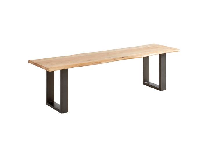 P & B Sitzbank, Schwarz, Akazie, Holz, Metall, Akazie, vollmassiv, Holz, 3-Sitzer, 160x45x45 cm, Esszimmer, Bänke, Sitzbänke