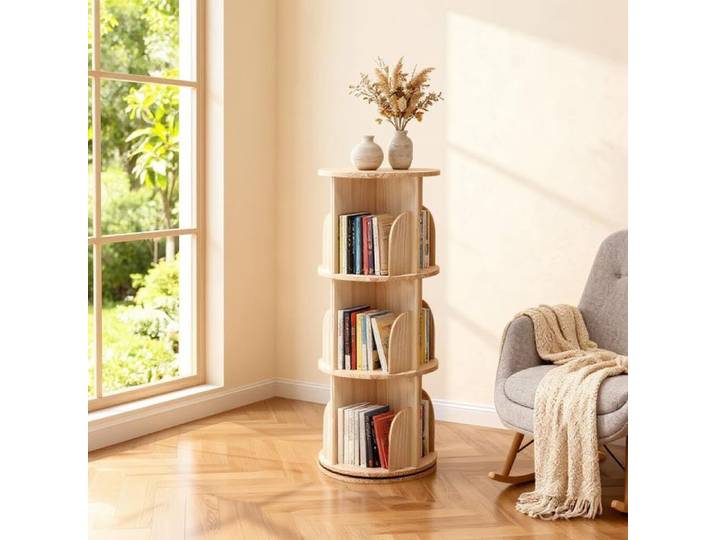 Bibliothèque rotative à 3 niveaux 98 X 39CM ronde rotative à 360° étagère en bois pour chambre étroite rangement de bureau