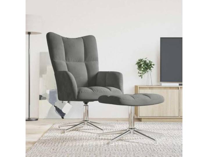 HEFZGDB Relaxsessel mit Hocker Dunkelgrau Samt Moderner Drehsessel mit 360-Grad-Rotation und Stahlgestell für Wohnzimmer Komfort