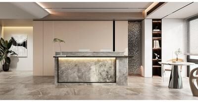 FUFU&GAGA Marble Reception Desk LED Lighting L-Shaped Front Counter Storage Shelves Office, Salon, Hotel