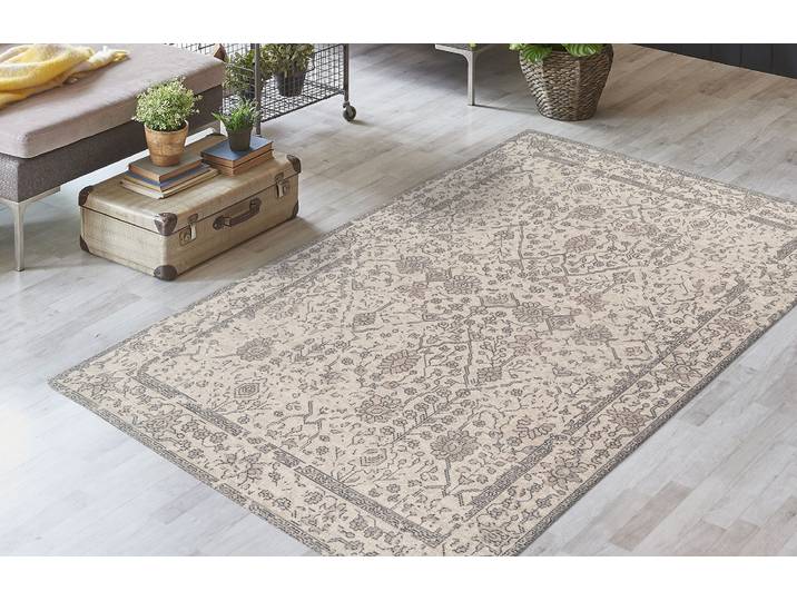 Teppich KAYOOM Perry 125 , beige (creme), B:160cm H:16mm L:230cm, Baumwolle, Teppiche, Teppich, digitaler Druck, verwaschenes Farbendesign, pflegeleicht