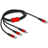 USB Ladekabel, USB-C Stecker > 3x USB-C Stecker schwarz/rot, 1 Meter, gesleevt, nur Ladefunktion