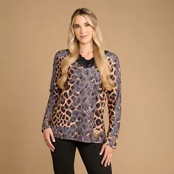 SCHIFFHAUER MUNICH® Shirt Italy V-Ausschnitt Allover Druck figurumspielend