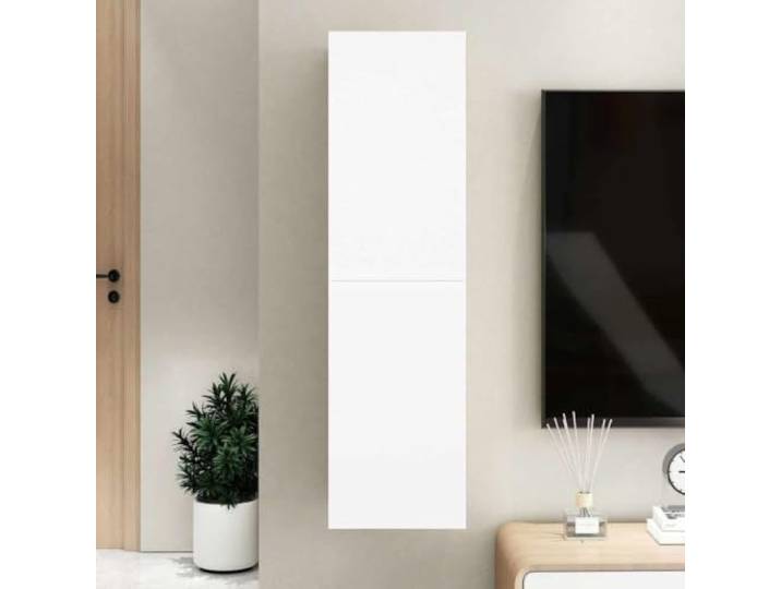 HEFZGDB Hängender TV-Schrank Weiß 30,5x30x110 cm Holzwerkstoff mit 2 Einlegeböden - Moderner Wandschrank für Wohnzimmer Aufbewahrung