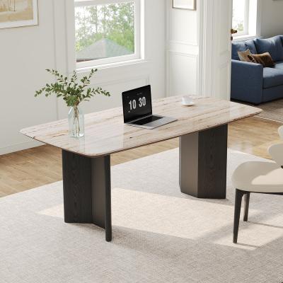 OSFEI "Modern 63"" Rectangular 2‑in‑1 Writing Desk & Dining Table, Faux Marble Table Top with Double Legs"