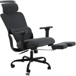 Décoshop26 - Ergonomischer Drehstuhl mit multifunktionalen Armlehnen ausziehbarer Fußstütze schwarzem Stoffbezug und 10_0006925