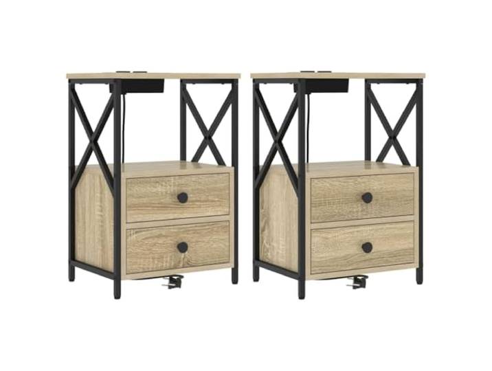 LMTYOENFG Nachttisch 2er Set Sonoma-Eiche 40x31x60 cm Beistelltisch Vier geräumige Schubladen und robuster Stahlrahmen sorgen für geordnete Ablageflächen im Schlafzimmer bei solider Stabilität.