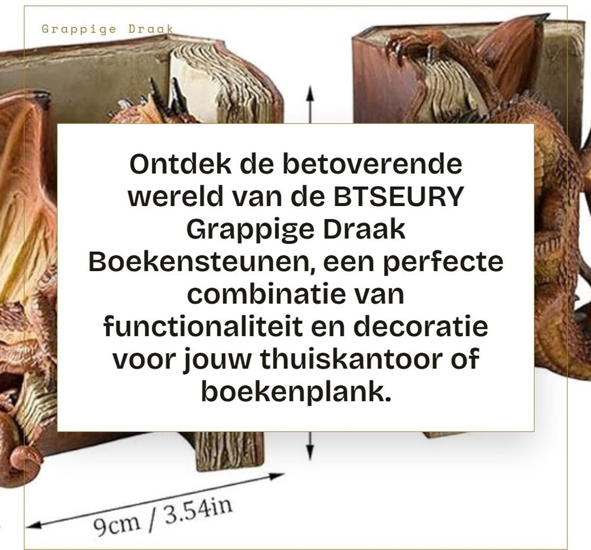 Dailygoods Boekensteunen Hars Draak - Decoratieve Boekenhouder met Levendig Uiterlijk